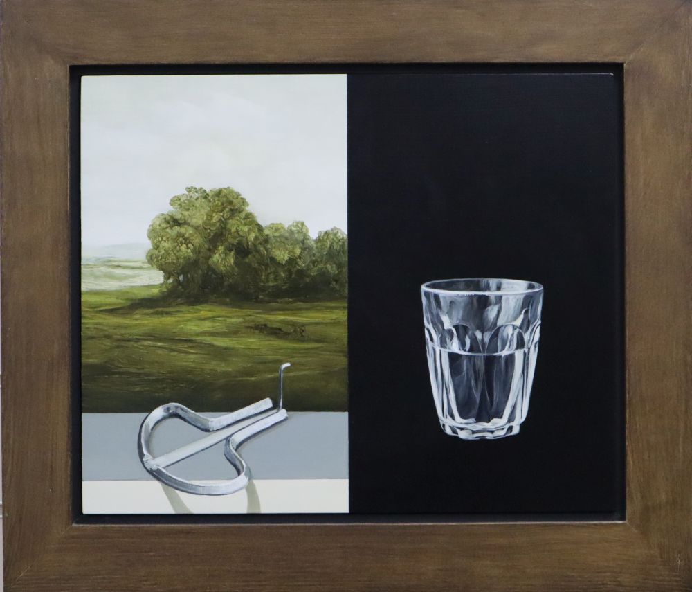 Alan Macdonald (1962-), oil on board, Watering Hole 2000, label verso, 33 x 40cm